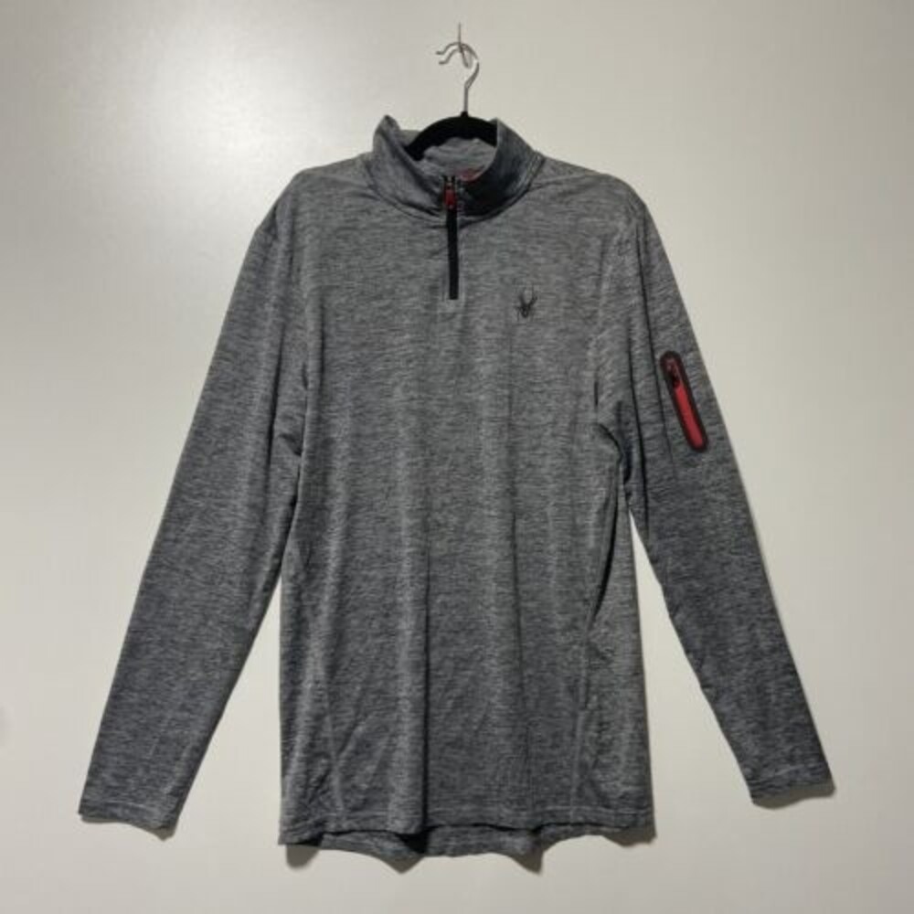 Spyder Active Gray 1/4 Zip Long Sleeve Pullover Sweater Shirt Size Large
